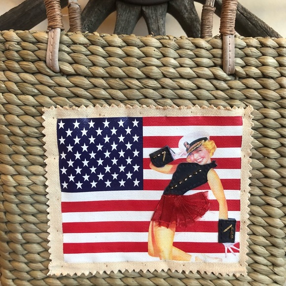 American Flag Pin-Up Girl Stars Stripes Tote Bag - Picture 3 of 8